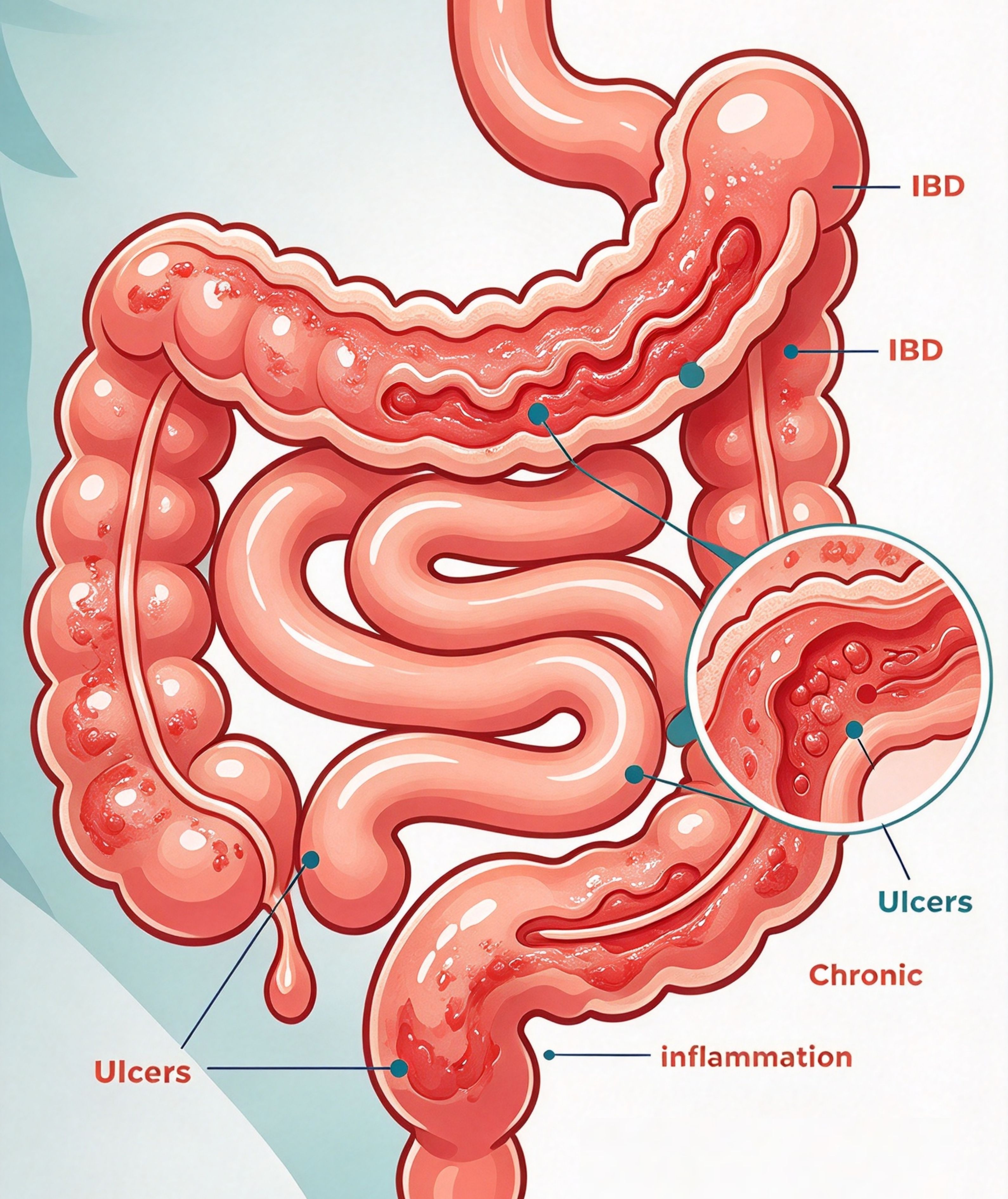 Medical illustration of the intestines and gut microbiome